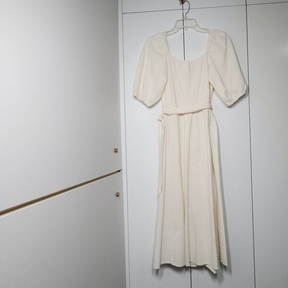 H&M Creped Cotton Midi Dress Women's Size XXS Beige - Picture 2 of 6